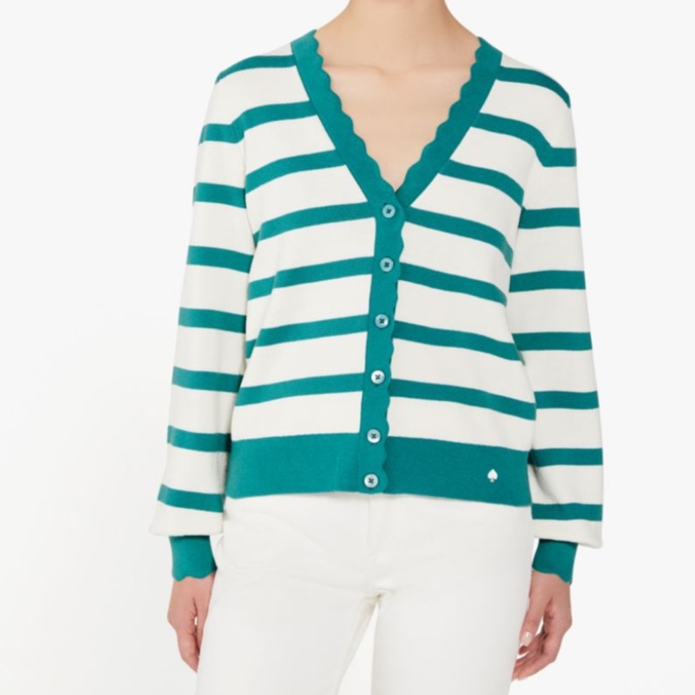KATE SPADE Striped Scalloped Cardigan - Picture 2 of 16